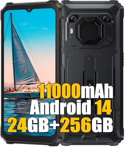 Blackview BV6200 Plus 24GB+256GB Outdoor Handy ohne Vertrag 2025, 6.56 Outdoor Smartphone Android 14, 16MP AI, 98db Lautsprecher, 11000mAh, IP68 Wasserdicht Baustellenhandy, 4G LTE, NFC,OTG,Schwarz