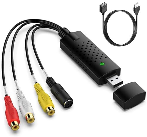 YOURKAY Capturador de Vídeo USB 2.0, Capturador de Vídeo, Digitalizador VHS para Convertir VHS Mini DV Grabador Hi8 DVD a Vídeo Digital, Capturador de Vídeo para PC TV Videocámara