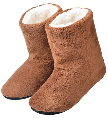 Harssidanzar Calzini da donna antiscivolo caldi e morbidi d'inverno Scarpe da casa Stivali RL020,Marrone,Taglia41-42