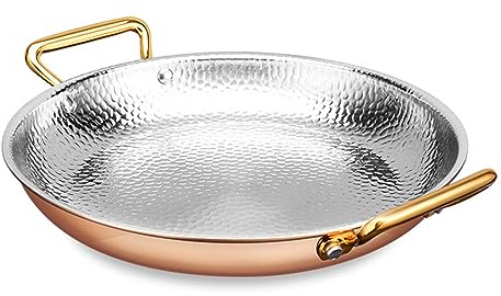JYBNBBE Padella per Paella in Acciaio Inox, Martellata a Mano, Antiaderente, Non Rivestita, con Doppi Manici - 10 Misure, padelle per Cucinare/servire in Stile Paella, padelle PE,Rose Gold-20cm