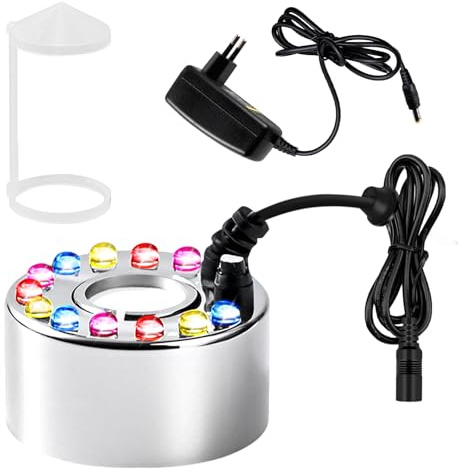 PORFOYO 12 LED nebulizzatore a ultrasuoni, nebulizzatore a ultrasuoni, mini generatore di nebbia, per fontane d'acqua, Halloween, stagni, wigwam, acquari (argento)