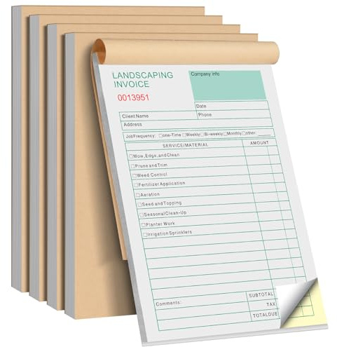 5 Packs Garden Service Invoice Book,2-Part Carbonless Garden Invoice Receipt Book, 5.7 X 8.3 inch Landscaping Invoice Book (50 Sets Each Pad)