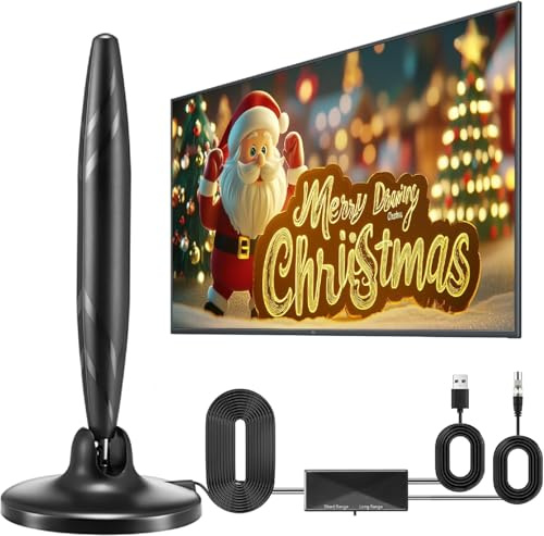 Antena DVB-T/DVBT2, antena de televisión HDTV con amplificador, antena interior para televisores con base magnética fuerte, 420 KM gran alcance y recepción de 360°, adecuada para 4K 1080p y todos los