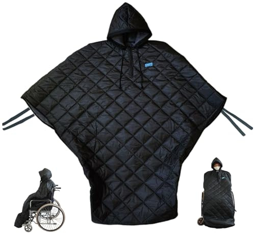 Manta para silla de ruedas Poncho para silla de ruedas con capucha de tela con forro polar cálido Funda de cuerpo completo resistente al viento e impermeable para adultos, hombres y mujeres, altura i
