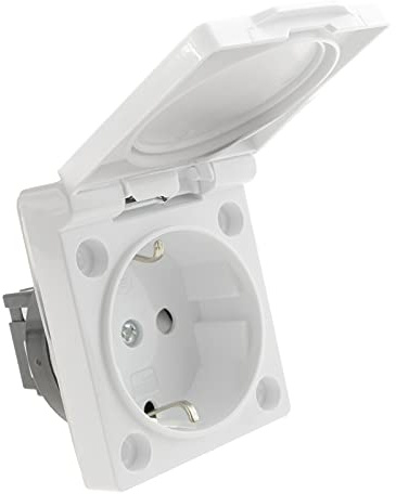 BeMatik - Steckdose Unterputz IP44 mit weisser Kappe Schrauben