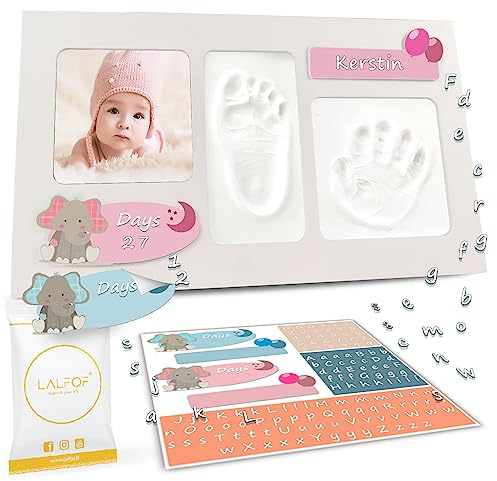 Lalfof rosa oder blau bilderrahmen fußabdruck baby mit NAMEN. Baby fussabdruck set ideal als Geschenk für kinder. Baby handabdruck und fußabdruck Ton dermatologisch getestet. Handabdruck baby gift