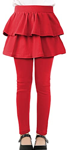 KEREDA Girls Leggings Ruffle Skirt School Uniform Pants Kids Clothes 6-7 Red
