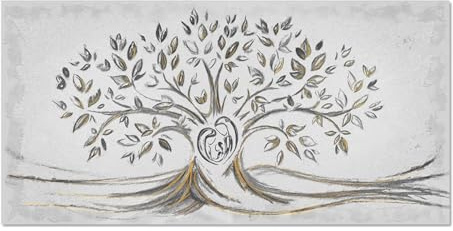 Giallobus - Quadro - 02 - Capezzale Moderno - Sacra Famiglia e Albero della Vita - Black&Gold - Vetro Acrilico - 100x50 - Pronto da Appendere - Quadri Moderni per la casa