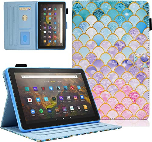 AUSMIX for Amazon Kindle Fire HD 8 Case & 8 Plus Tablet Case (12th/10th Generation, 2024/2022/2020 Release), Fire 8 Premium PU Leather Folio Case Slim Smart Cover with Auto Wake/Sleep, Fish Scales