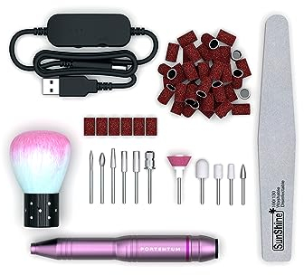 PORTENTUM Torno para Uñas Profesional 13 en 1 25,000 RPM- Set de Manicura y Pedicura Eléctrico Seguro y Potente, Lima Eléctrica de Uñas, Set Completo de Manicura y Pedicura para Uñas Semipermanentes