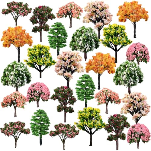 27 Pezzi Alberi Modello Misto, Albero del Diorama Plastic, Albero Misti per Modellismo, Miniatura Alberi Treno, per Paesaggio DIY, Paesaggi in Miniatura, Tavolo di Sabbia, Modello di Paesaggio(5-7 cm)