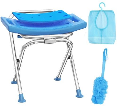 Medhelp Upgraded Folding Shower Chair, Stainless Steel Foldable Shower Seat for Inside Bathtub, Lightweight & Portable Travel Shower Stool, Anti-Slip Feet Bath Chair for Elderly, Disabled, Injured