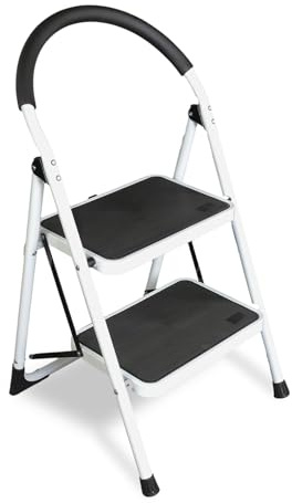 Jack Boss 2 Step Ladder, Folding Lightweight Step Stool with Wide Anti-Slip Pedal for Home, Office, Kitchen and Garage, Service Height 18.5 inch, 400 lbs Capacity
