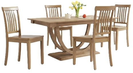 COLAMY Wooden Dining Chairs Set of 4, Spindle High Back Windsor Kitchen Side Chair, Farmhouse Dining Chairs for Kitchen and Dining Room, Light Brown