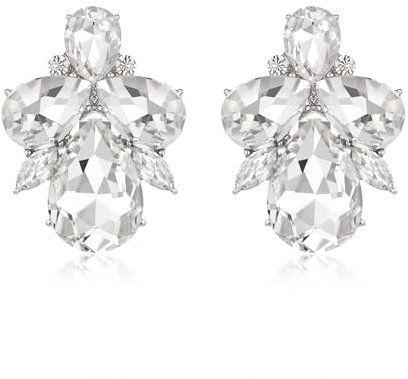 EVER FAITH Strass Kristall Art Deco Ohrstecker Bankett Prom funkelnde Tropfen Marquise Ohrringe für Damen Klar Silber-Ton