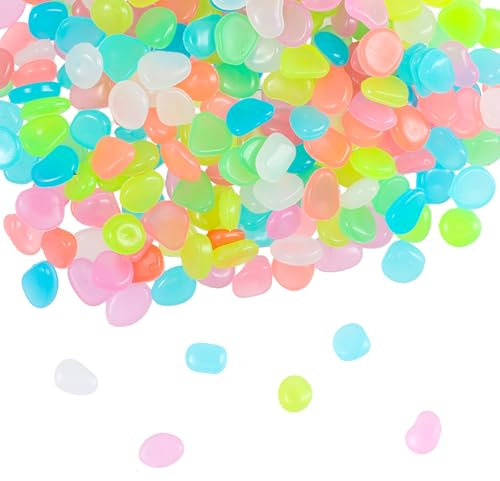 Piedras Luminosas de Colores, 300 Piedras Fluorescentes, Piedras que Brillan en La Oscuridad, Piedras de Guijarros Brillantes para Acuario, Pecera, Jardín, Balcón, etc (Multicolor)