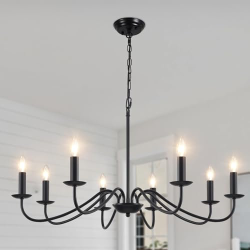 MRHYSWD Black Chandelier, 8 Lights Black Light Chandeliers Ceiling Lights Living Room, Industrial Vintage Chandeliers for Bedroom Kitchen Hall Lounge - Height Adjustment - E14 Base Without Bulbs