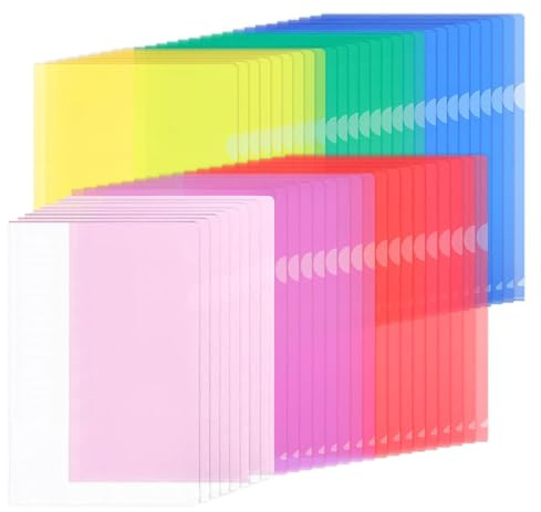 48 Piezas Carpetas Plastico A4 Fundas Plastico Transparentes Funda Protectora de Carpeta L Forma Bolso Carpeta Colorido con Apertura de un Solo Lado