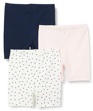 Amazon Essentials Baby Girls' Cotton Breathable Pull-on Bike Shorts with Elastic Waist, Pack of 3, Navy/Pale Pink/Dots, 12 Months