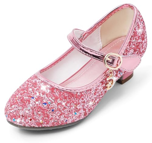 Cheerful Mario 5-10 Anni Scarpe Principessa Bambina Eleganti Glitterate Ballerine con Tacco per Ragazza Rosa 28EU