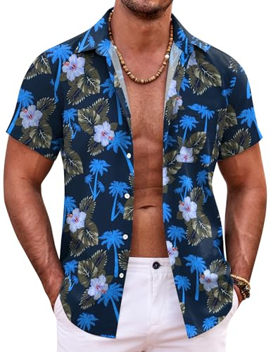 COOFANDY Chemise hawaïenne d'été à Manches Courtes pour Homme - Chemise boutonnée légère - Chemise décontractée
