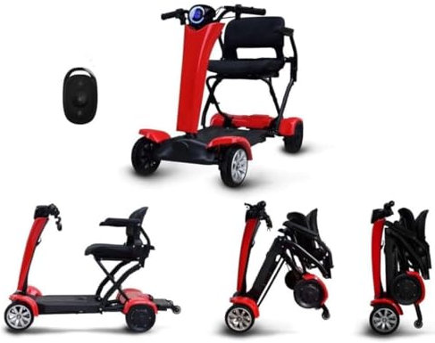 Automatic Folding E Mobility Device, Auto Folding Electric Portable Travel Device, Mobility Chair, 250W Dual Motor, Flip Up Arm Rest, 20 KM Removable Battery, 4 Wheel Suspension, Remote Control