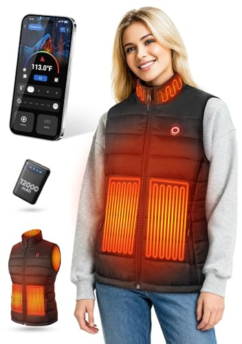 VIWKO Gilet Riscaldante Donna con Batteria 12V 12000mAh, 4 Livelli di Calore e Controllo App, Gilet Termico Leggero per Invierno Lavoro da Casa, Passeggiate, Escursionismo e Tempo Libero(Taglia M)