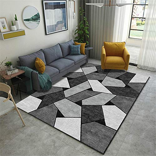 Alfombra geométrica gris y negra para habitación de niños, antipolvo, 60 x 120 cm, no tóxica, suave, para sala de juegos y sala de estar, ideal para accesorios y ropa de cama para niños.