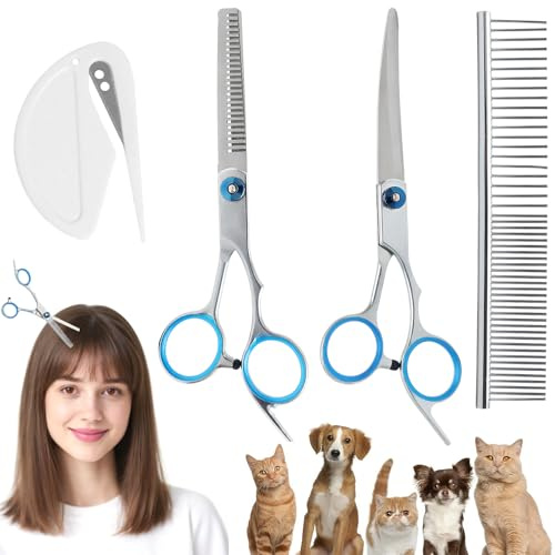 TMZELOA 4PCS Ciseaux Toilettage Chien Professionnel, Ciseaux de Toilettage Professionnels Kit Ciseau de Toilettages pour Chat Animaux Ciseau Toilettages Chien Professionnels pour Corps Coiffure Anima