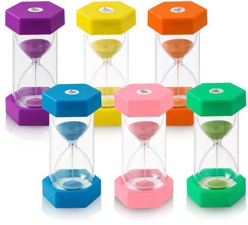 6 Pezzi Clessidra Bambini, Colorate Clessidre Set per Bambinis 1/3/5/10/15/30minuti, Clessidre Colorato Timer Dell'orologio, Timer Visivo Bambini per Cucina, Casa, Ufficio, Classe e Giochi