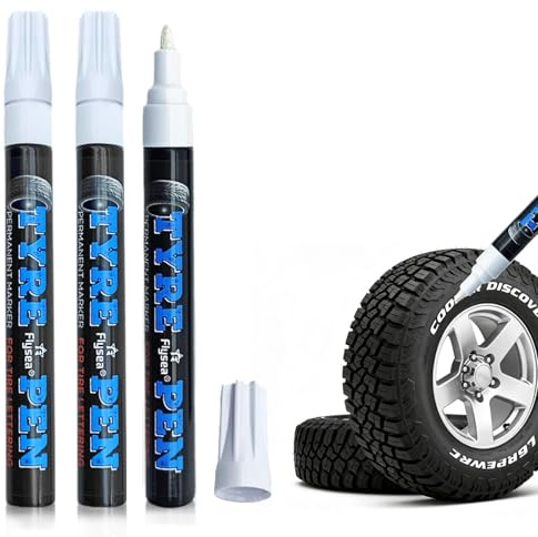 Werownsgso Lot de 3 stylos de peinture pour pneus de voiture - Blanc - Étanche - Haute capacité - Pour pneus de bricolage - Convient pour voitures et motos
