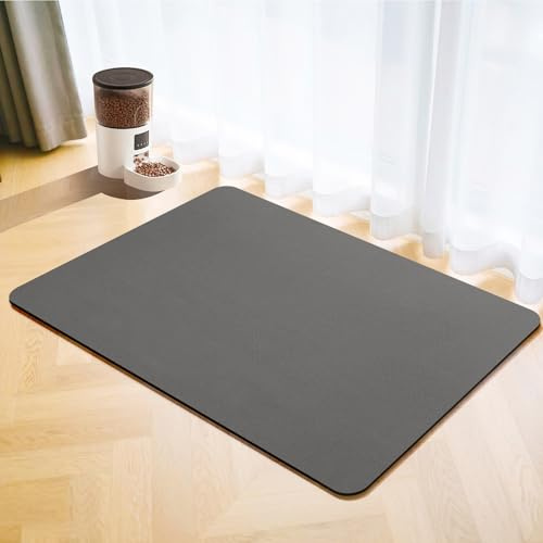 Husdjurs Matningsmatta,Snabbtorkande hund katt matskål matta,Superabsorberande foderskål underlägg katt hundmat, halkfri hundmatta för skålar (Mörkgrå, 30x50cm)