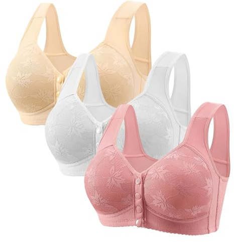 Generisk 3-pack framknäppta bh för kvinnor utan byglar, bekväm push-up behå, stora bröst starkt grepp, sömlös hudvänlig dam bomull behåar för alla storlekar