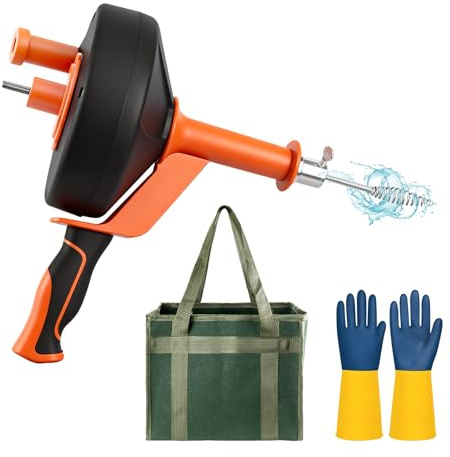 Feelhap Spirale per la Pulizia dei Tubi, Sonda Sturatubi 13M Molla Sturatubi con Tamburo in Metallo,Stura Lavandini e Scarichi con Guanti e Borsa Portaoggetti,Stura Tubi di Scarico per Cucina,Bagno,WC