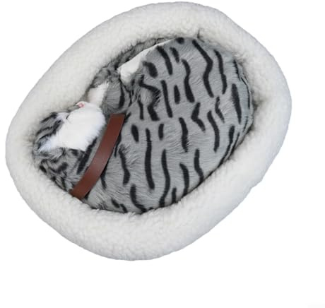 Fastigeaty Jouet en peluche réaliste avec mouvement électronique – Poupée interactive en peluche douce pour décoration d'intérieur, voiture et cadeau (chats rayés gris)