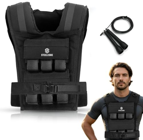 SteelCore Adjustable Weighted Vest for Men & Women – Heavy Duty 1000D Nylon Weight Vest with Removable Steel Weights (12kg / 20kg / 30kg) for Running, Walking, Strength Training, HIIT & Calisthenics
