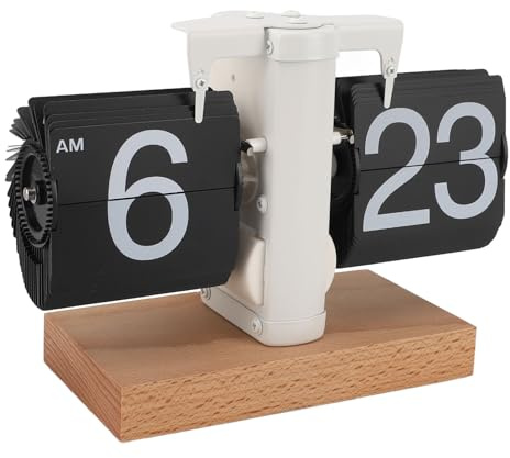ZASCHMOY Retro Mekanisk Flipklocka, 12 Timmars AM/PM, Träbas, Batteridriven, Klassisk Digital Flipklocka för Hem och kontor. (Svart sida)