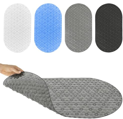 Vive Oval Bathtub Mat - Nonslip Shower Floor Pad - Non-Slip and Non-Skid for Bath Tub with Strong Rubber Suction Cup Grip - for Baby, Elderly, Kids, Bathroom (Gray)