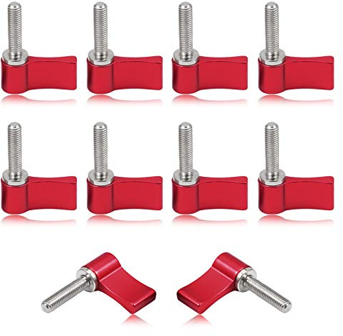 SPEEDWOX 10 Pcs Male Threading Rotating Knob, M5 20mm Adjustable Thumb Lever Screw，Rotating Knob with Single Wing, Red Aluminum Alloy