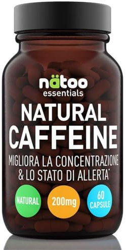 NÄTOO Caffeina 200mg, 60 Capsule Vegane, Caffeina Pura estratta da semi di caffe verde Coffea arabica, 1 Capsula 30 minuti prima del Workout, Adatto anche come integratore per studenti