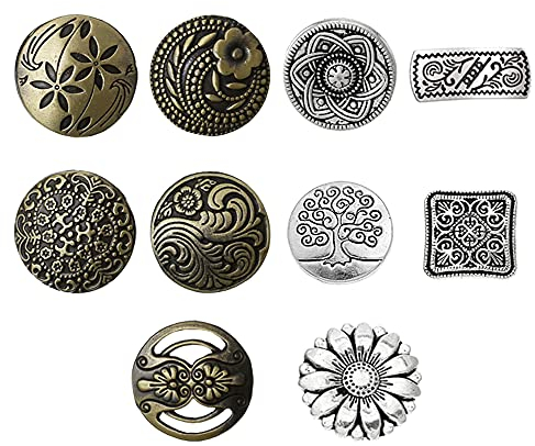 Vasemele Antike Metallknöpfe in Silber und Bronze, 40 Stück, rund, im Vintage-Stil, gemischt, Metallknöpfe in der Farbe Silber und Bronze, Antik, rund, gemischt, Vintage, aus Metall
