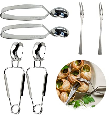 DOERDO 6PCS Stainless Steel Escargot Snail Tongs with Forks, Kitchen Cooking Tool for Kitchen Cooking and Restaurant Serving, 6Inch
