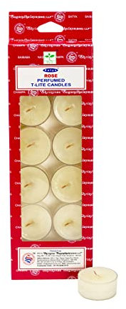 EARTH Satya Rose Lot de 12 bougies d'encens T-Lite de qualité supérieure 14 g/m² – Bougies chauffe-plat parfumées longue durée – Parfum naturel – Parfaites pour le culte, l'église, l'aromathérapie, la