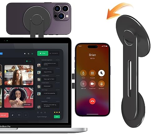 CloudValley Magnetische Laptop Handy Ständer, Einstellbare Kamera-Übergabe Zubehör für MacBook & iPhone MagSafe, Tragbare Flipbar Faltbare Computer Monitor, Schwarz