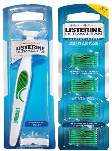 Hilo dental de acceso ultra limpio para zonas de difícil acceso, mango de hilo dental con 28 recambios, menta