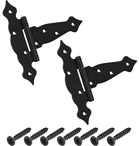 BRESKO Kreuzgehänge schwarz dekorativ Scharnier Torband Türband Ladenband T-Scharniere T-Bänder 2er Set mit Schrauben (150x45x185 mm)
