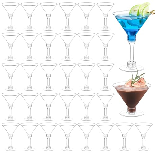 TOFLEN 40 Pack Plastic Martini Glasses 5 Oz Disposable Tall Mini Cocktail Cups Plastic Margarita Glasses Perfect for Spring Party, Birthday, Wedding, Easter