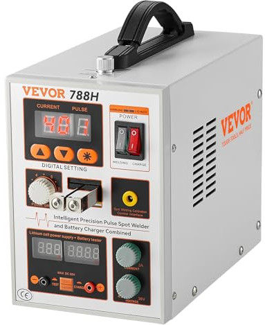 VEVOR Soldador por puntos de batería, soldador por puntos de pulso 788H y cargador de batería, máquina de soldadura de batería portátil 2 modos de soldadura e iluminación LED para níquel puro 0,15 mm