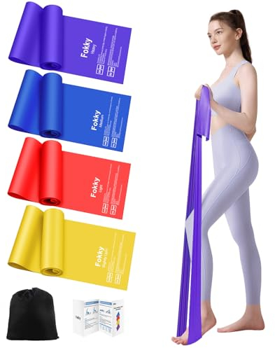 Fokky 1.8M Fitnessbänder, 4er Set Widerstandsbänder Gymnastikband, Resistance Bands mit Tragetasche & Übungsanleitung, Fitnessband für Pilates Yoga Fitness Muskelaufbau