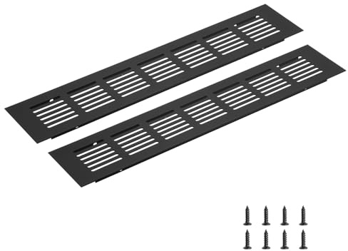 sourcing map Rectangle Ventilation Grille 300x60mm/12x2 Black | Aluminum Alloy Mesh,Air Vent Cover,Louvered Ventilation Cover,with Mounting Screws for Cabinet Shoe Closet